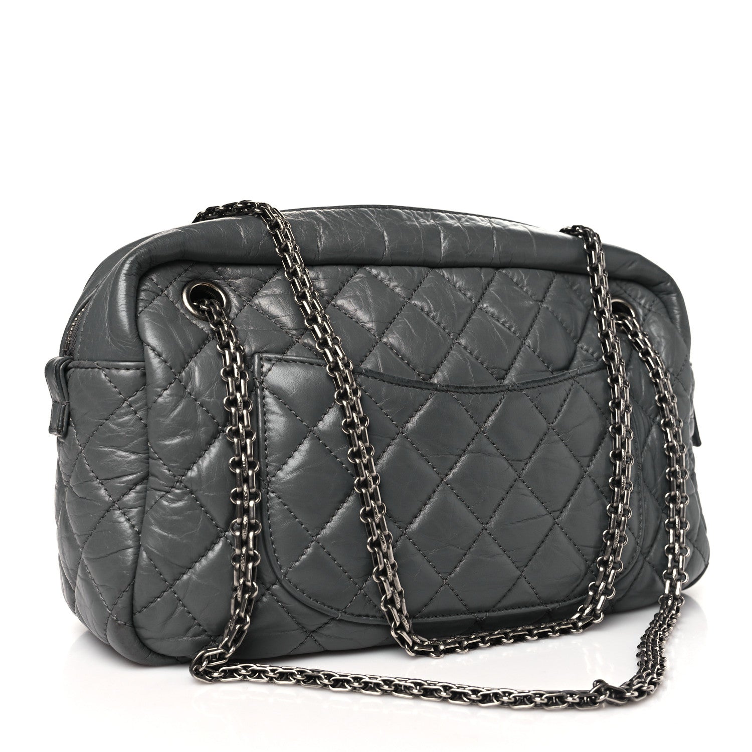 Aged Calfskin Quilted Medium Reissue Camera Case Grey