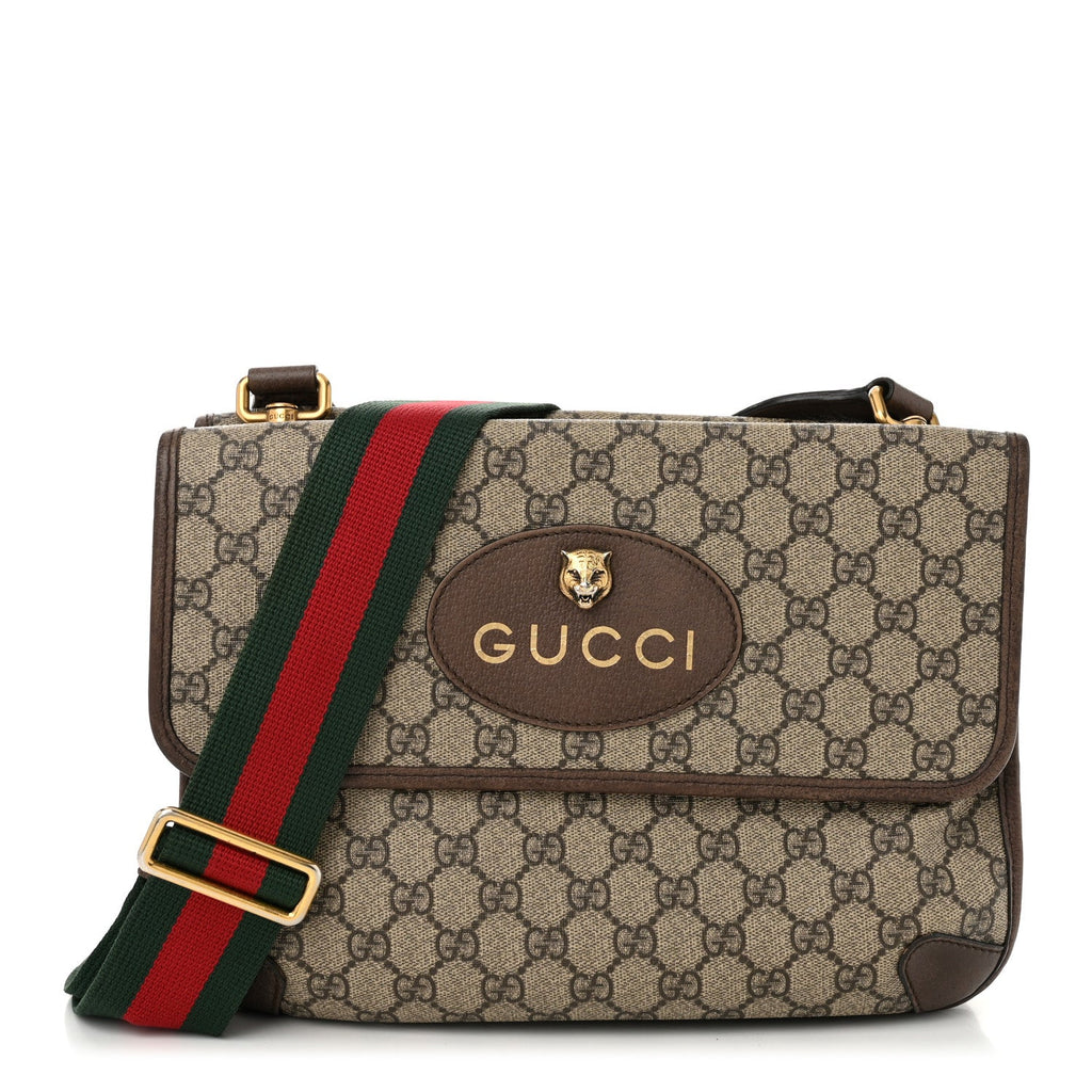 GG Supreme Monogram Web Neo Vintage Double Flap Messenger Bag Beige New Acero