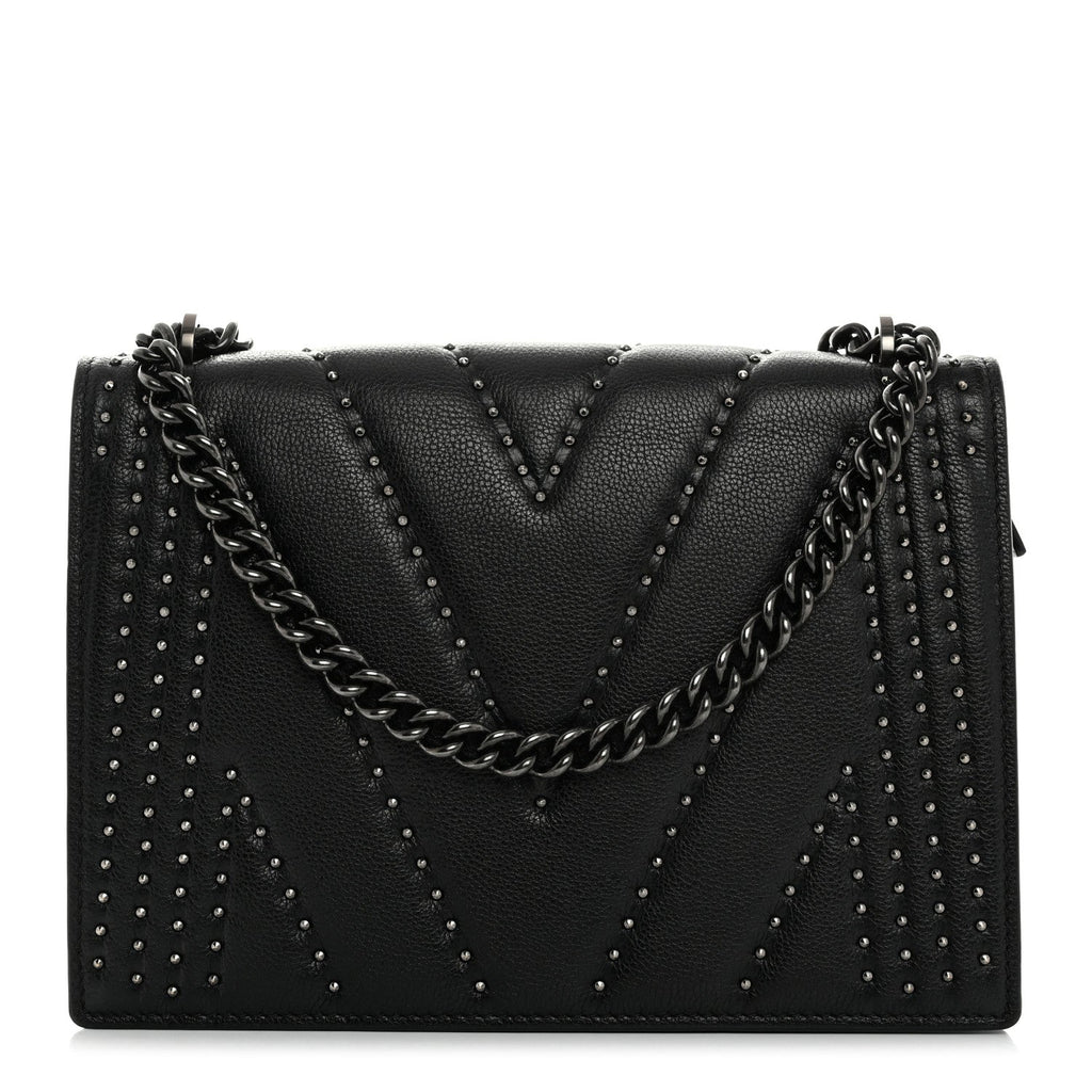 Calfskin Stud Disco Flap Crossbody Bag Black
