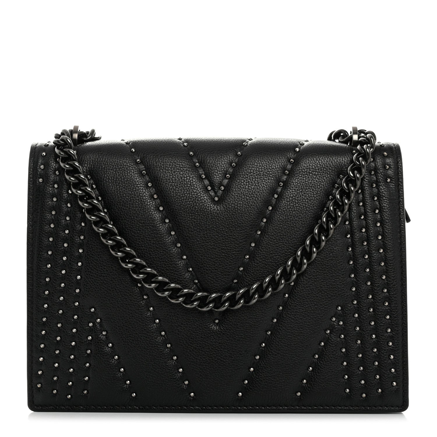 Calfskin Stud Disco Flap Crossbody Bag Black