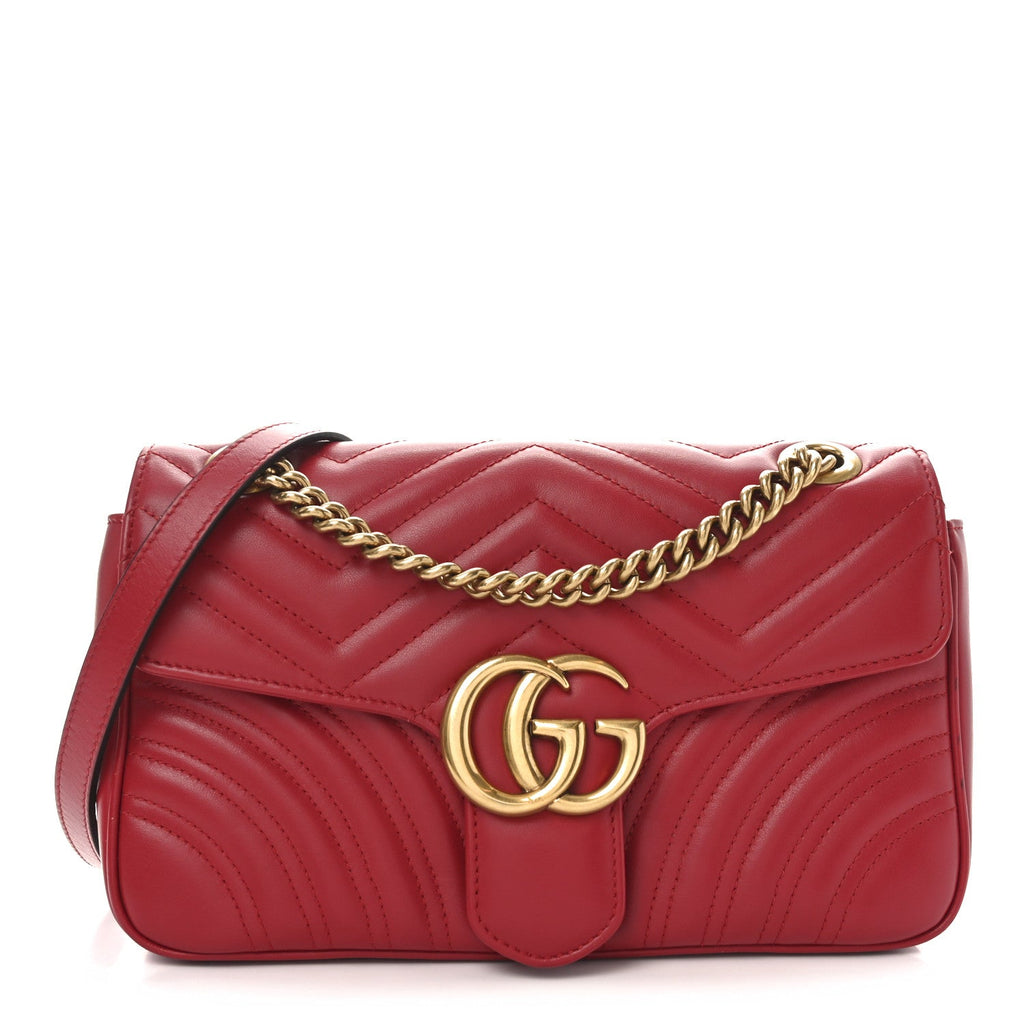 Calfskin Matelasse Small GG Marmont Shoulder Bag Hibiscus Red