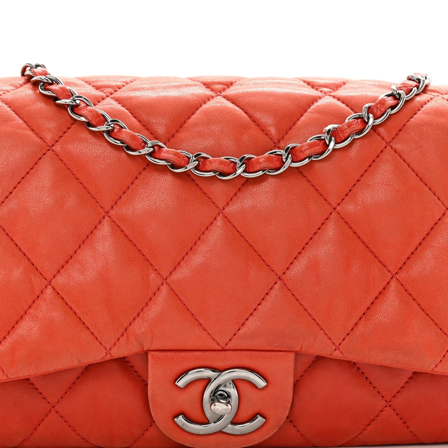 Lambskin Quilted Chanel 3 Accordion Flap Bag Red