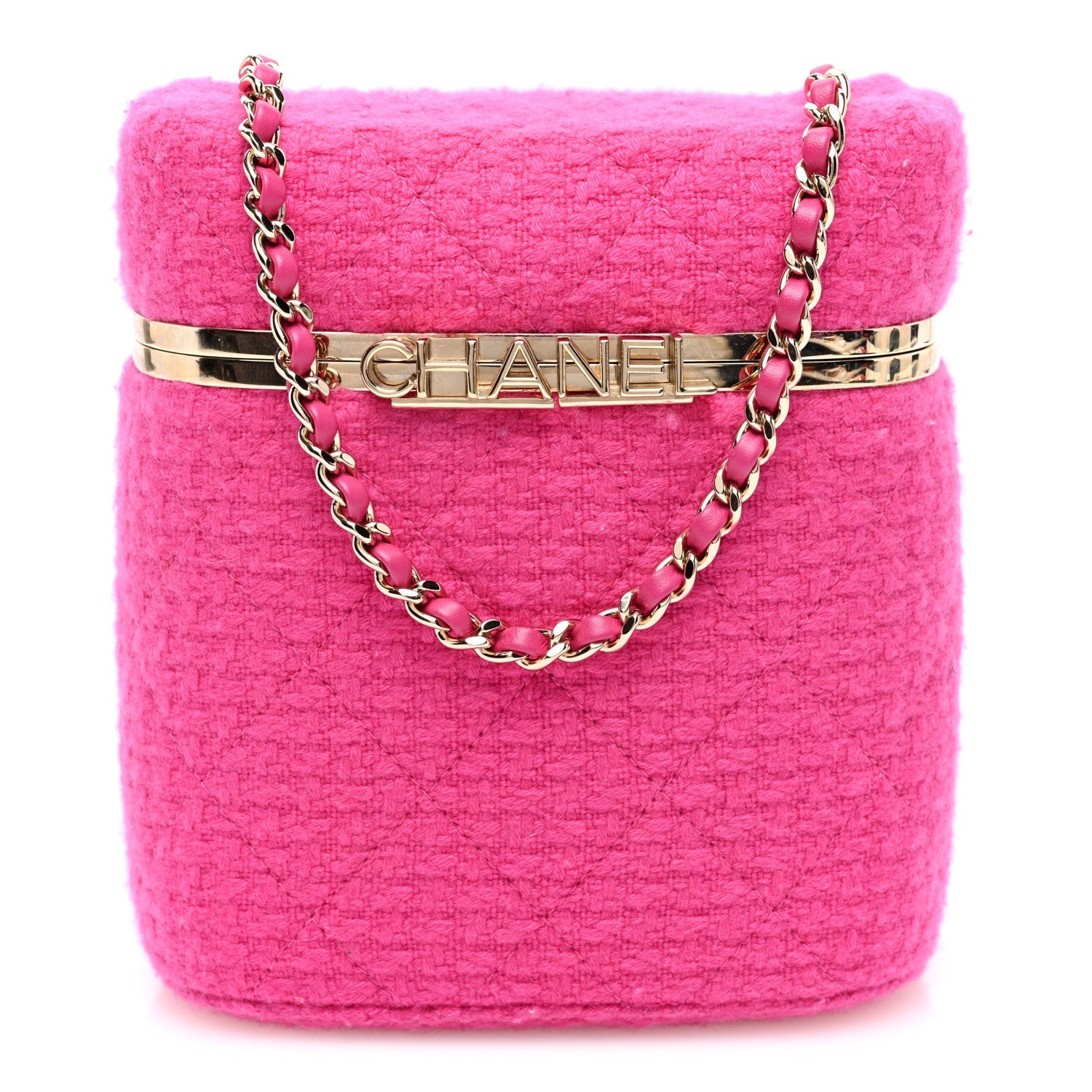 Tweed Quilted Small Vanity Case Fuchsia