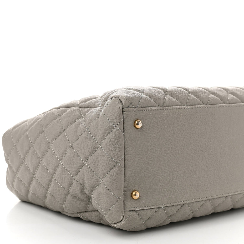Caviar Quilted Large Coco Handle Shopping Tote Grey