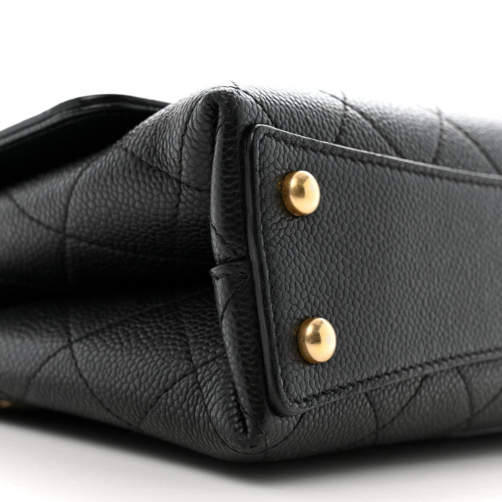 Caviar Diamond Stitched Small Top Handle Flap Black
