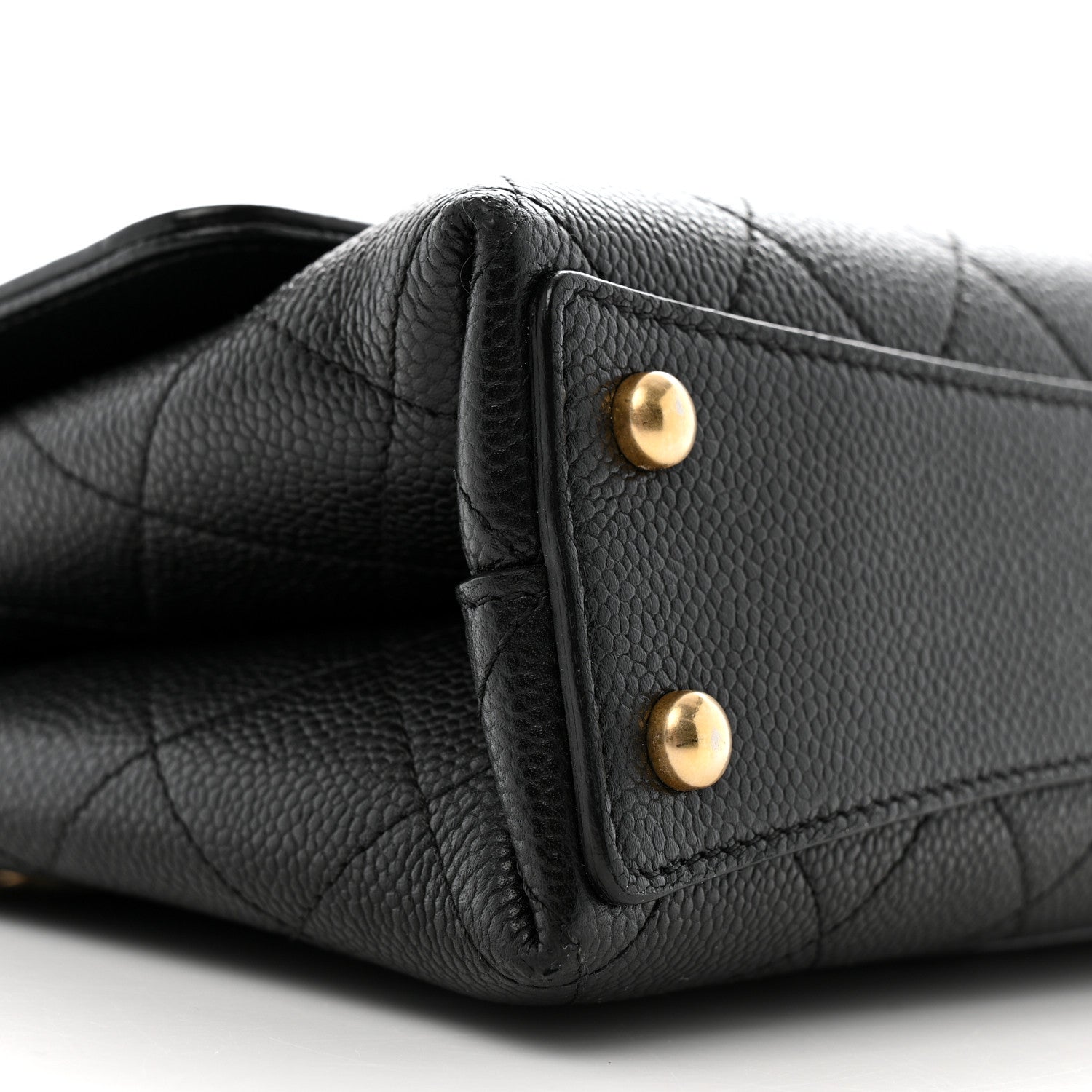 Caviar Diamond Stitched Small Top Handle Flap Black