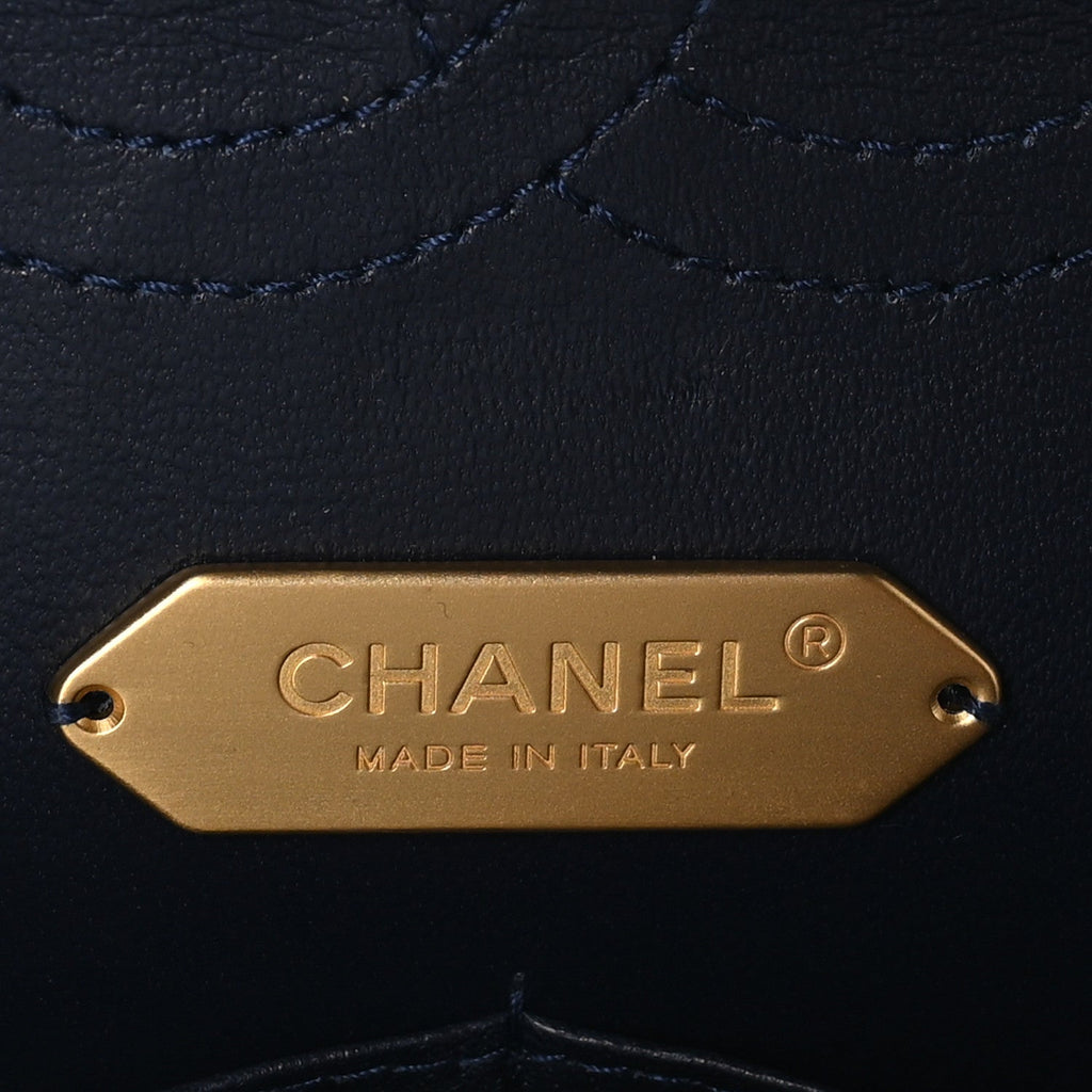 Tweed Sequin Timeless Classic Chained Double Flap Navy Blue