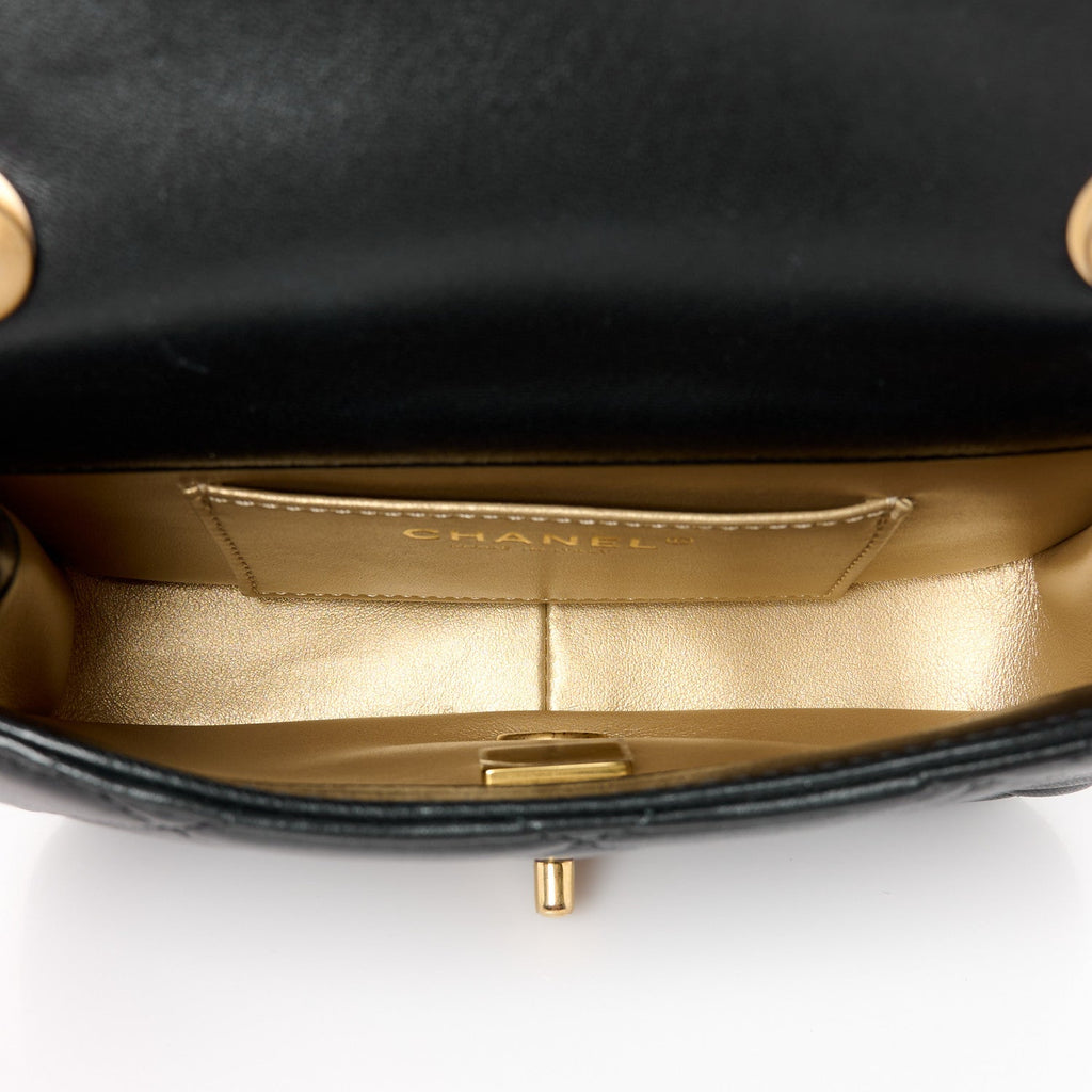 Lambskin Pearl Quilted Mini Flap Black