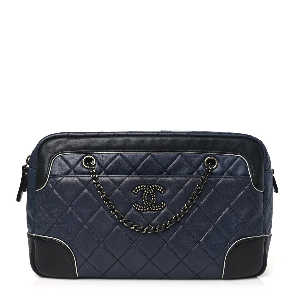 Lambskin Quilted CC Bi-Color Camera Case Navy Black