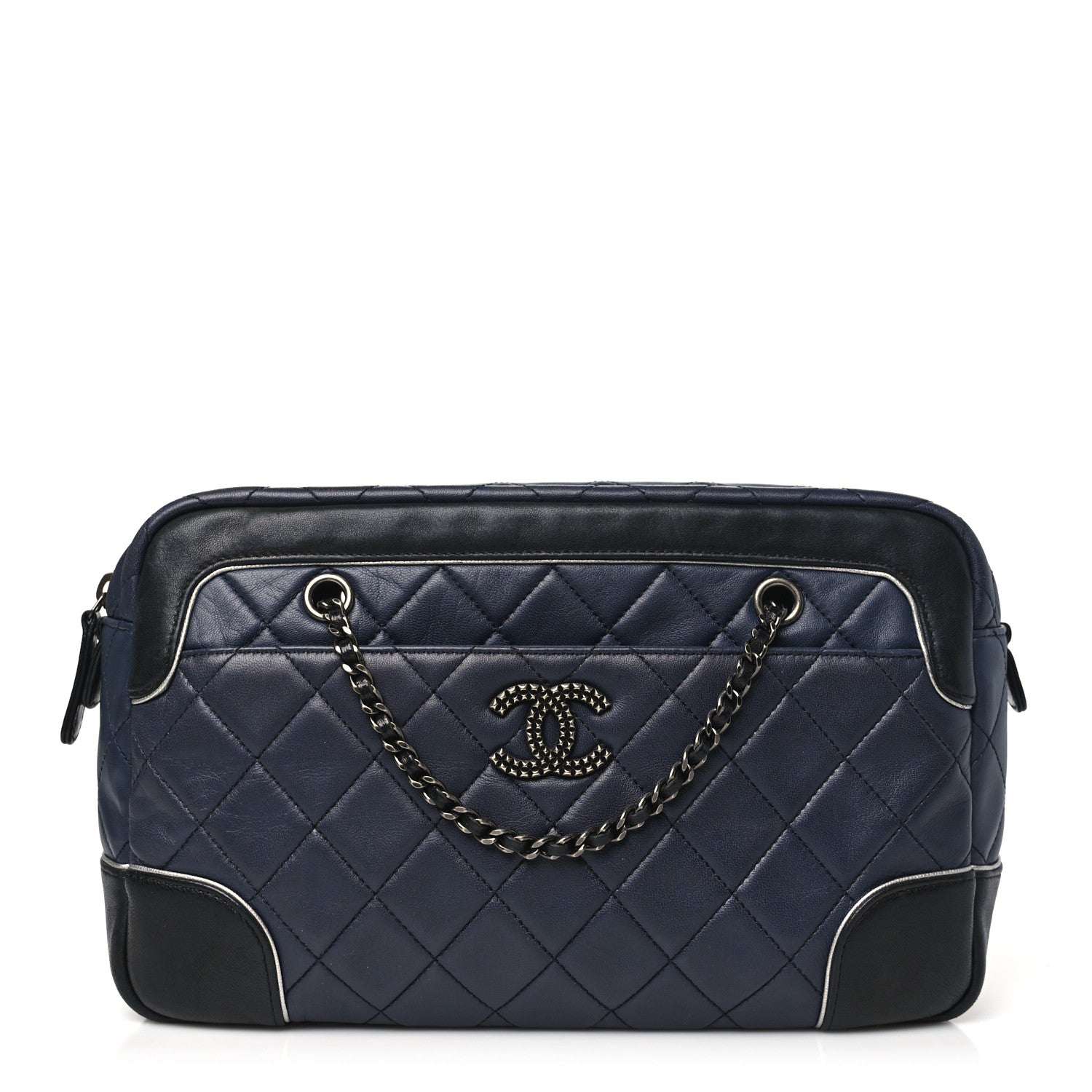 Lambskin Quilted CC Bi-Color Camera Case Navy Black