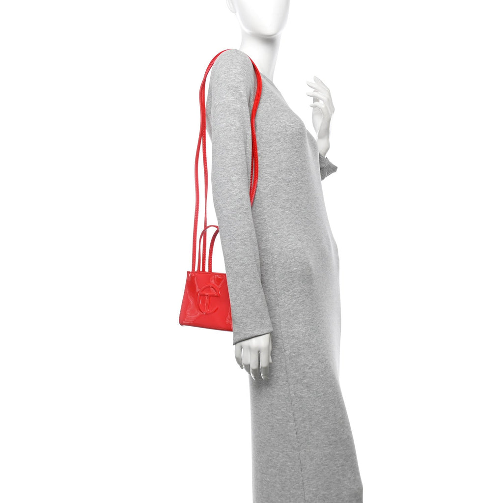 Patent Vegan Leather Small Shopping Bag Red