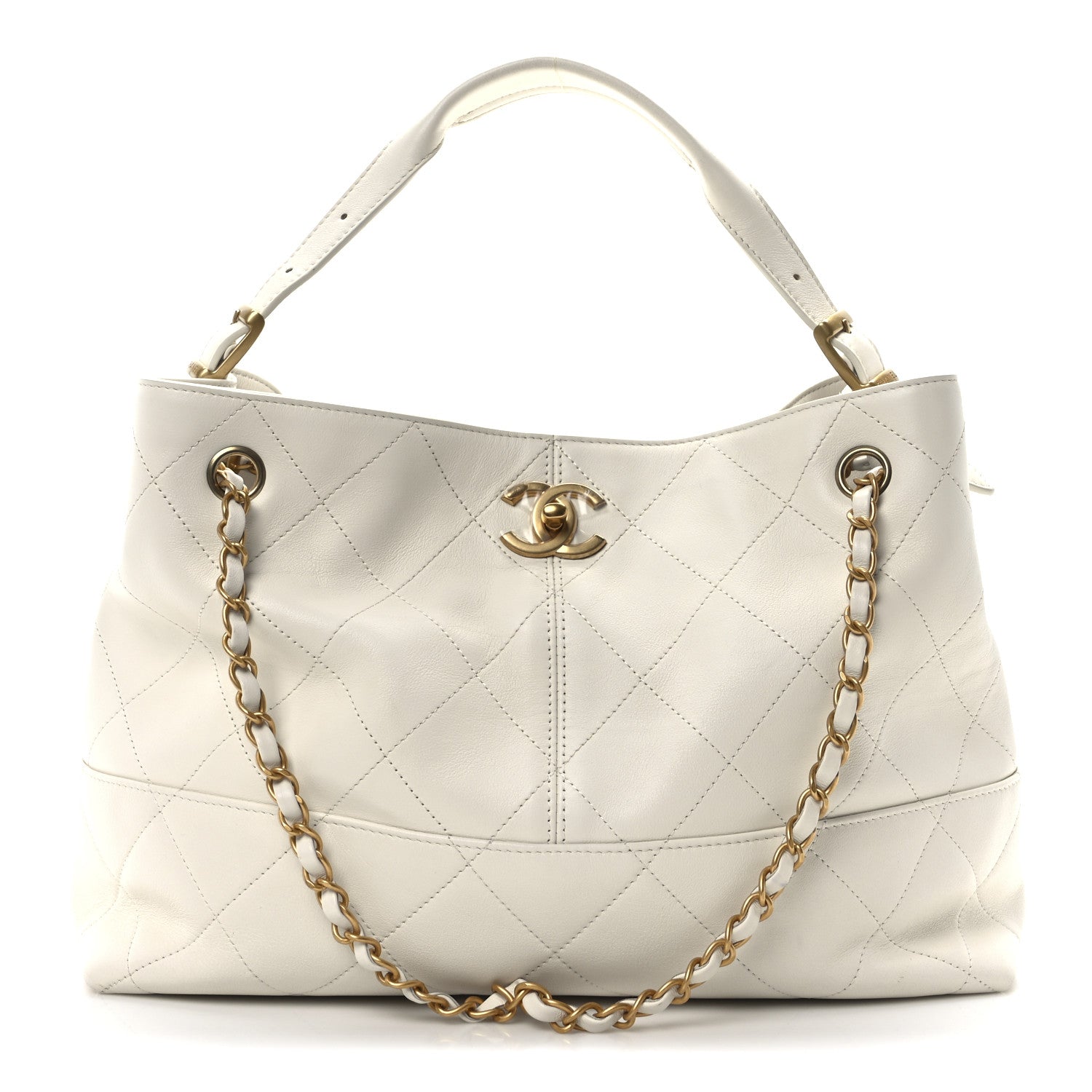 Calfskin Stitched Shopping Bag White
