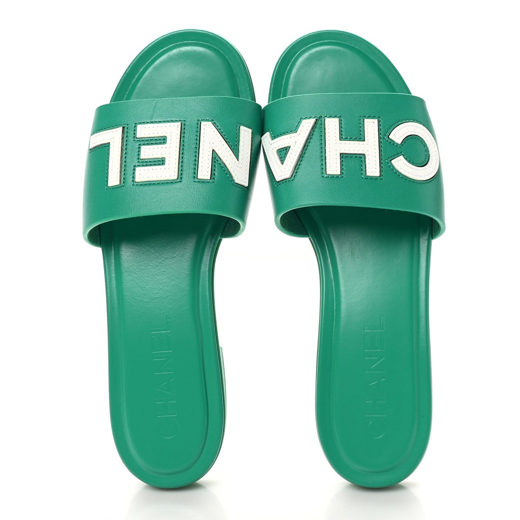 Calfskin Patent Calfskin Logo Mules 38.5 Green White