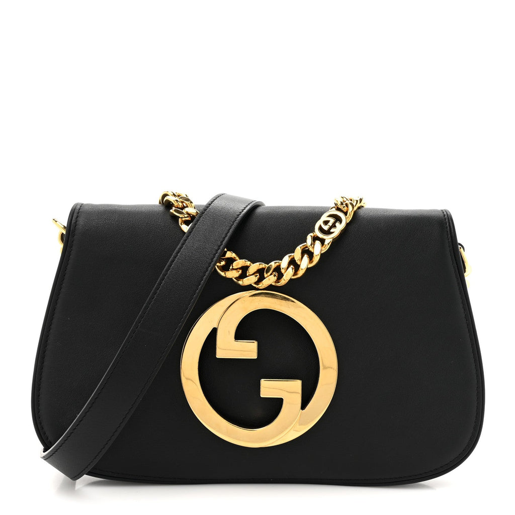 Roxy Calfskin Blondie Chain Shoulder Flap Bag Black