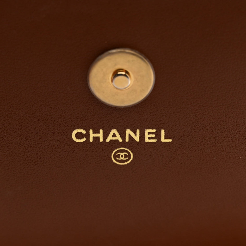 Lambskin Quilted Clutch With Chain Brown