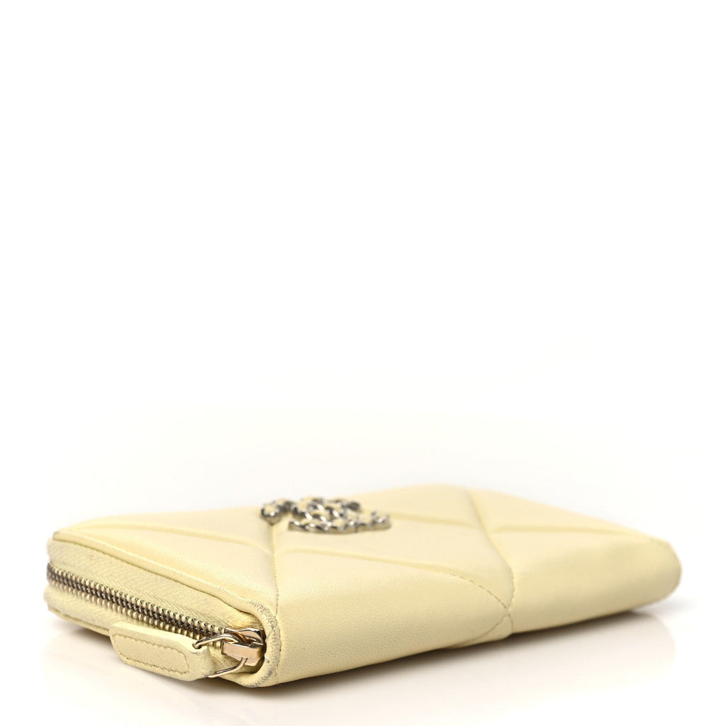 Shiny Goatskin Quilted 19 Long Zipped Around Wallet Yellow