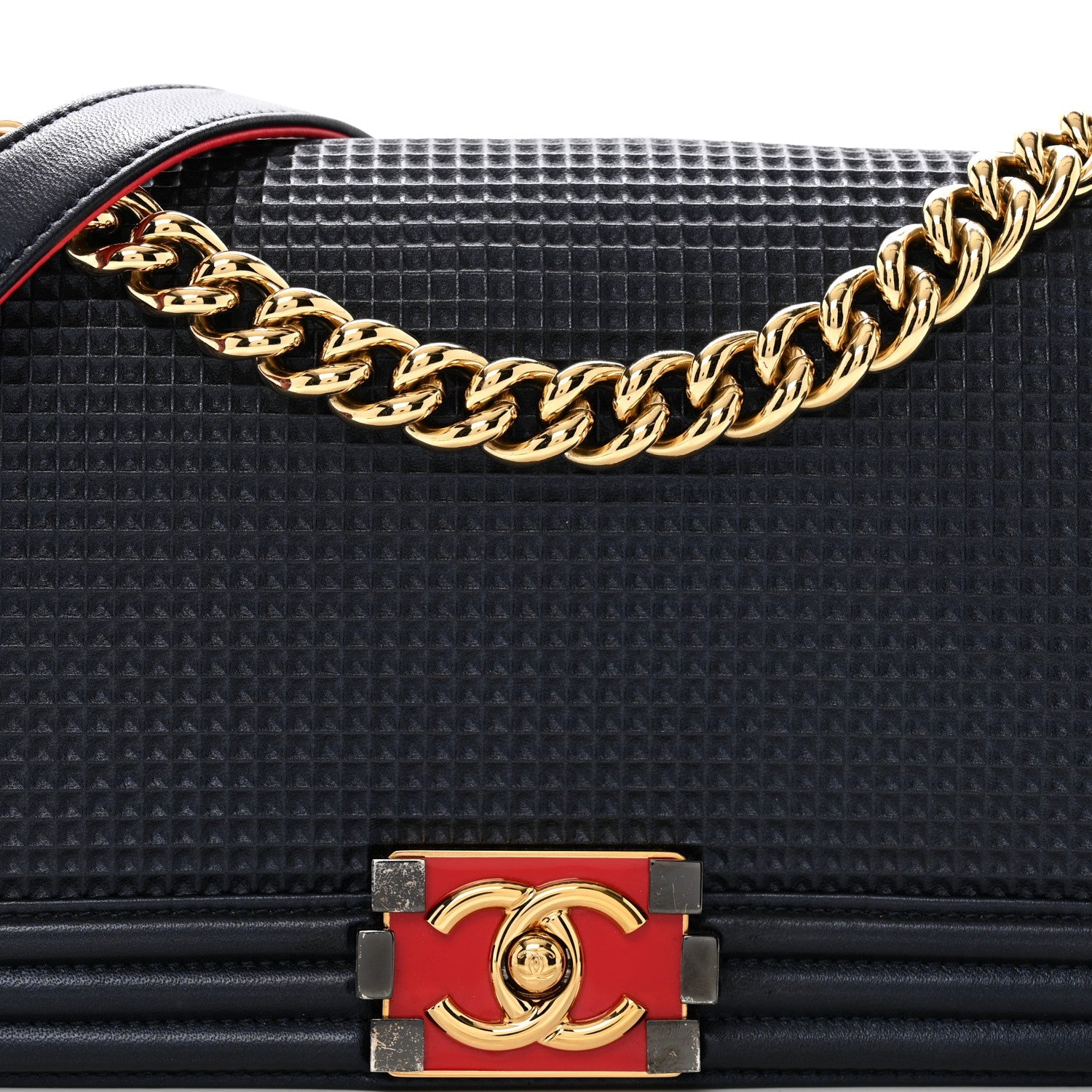 Lambskin Embossed Medium Boy Cube Flap Navy
