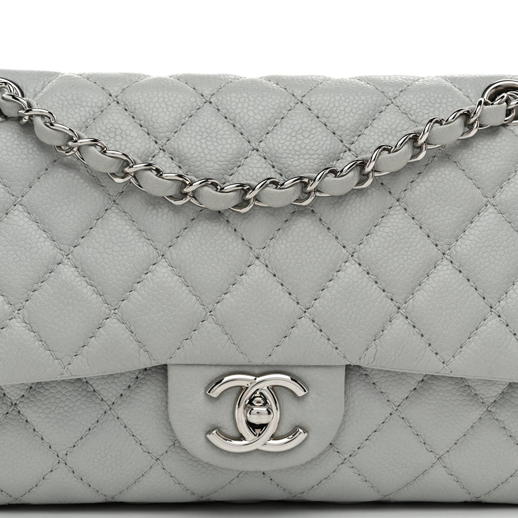 Washed Caviar Quilted Medium Double Flap Light Blue