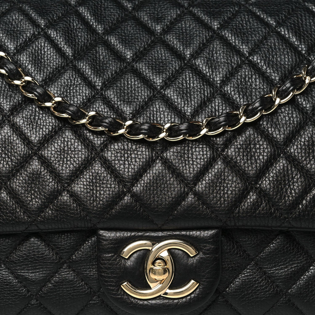 Calfskin Quilted XXL Travel Flap Bag Black