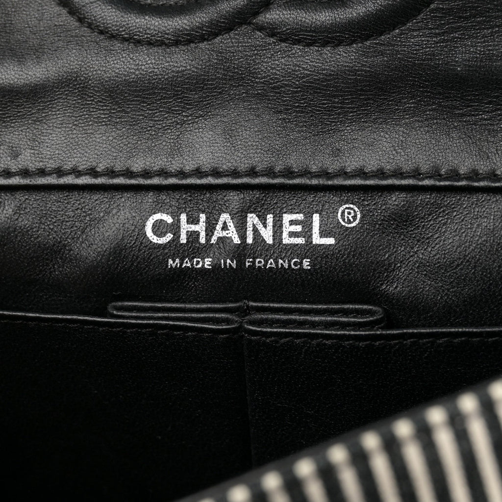 Canvas Sequin Stripe Medium Double Flap Black White