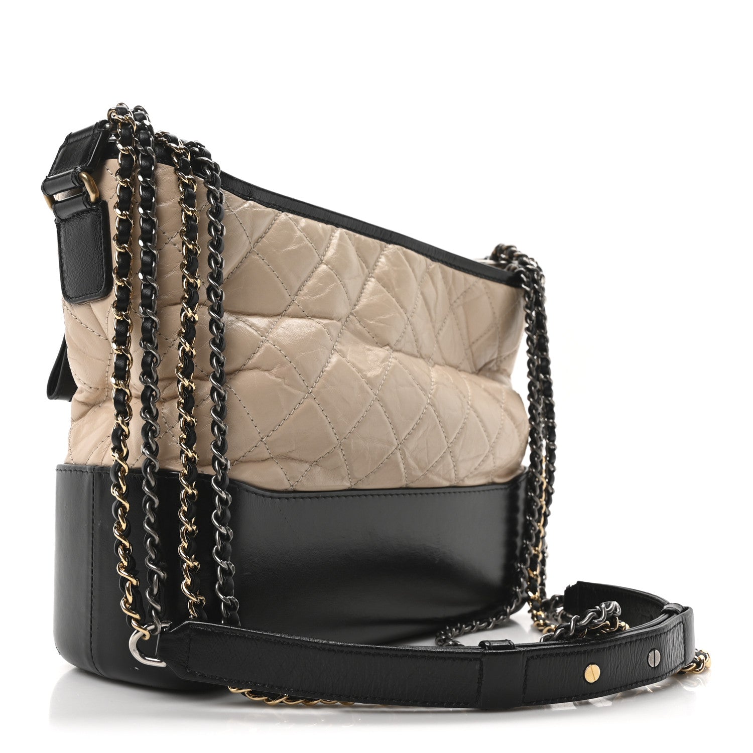 Aged Calfskin Quilted Medium Gabrielle Hobo Beige Black