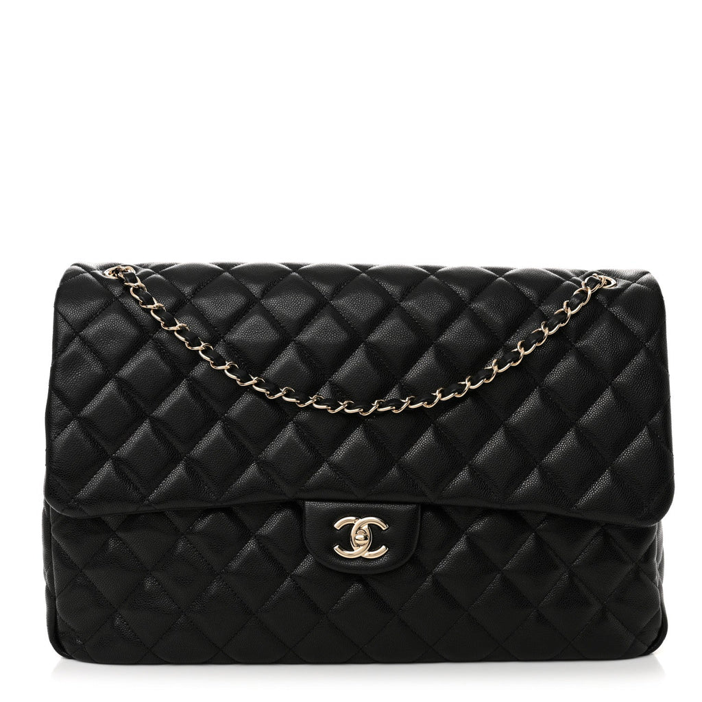 Caviar Quilted XXL Travel Flap Bag Black