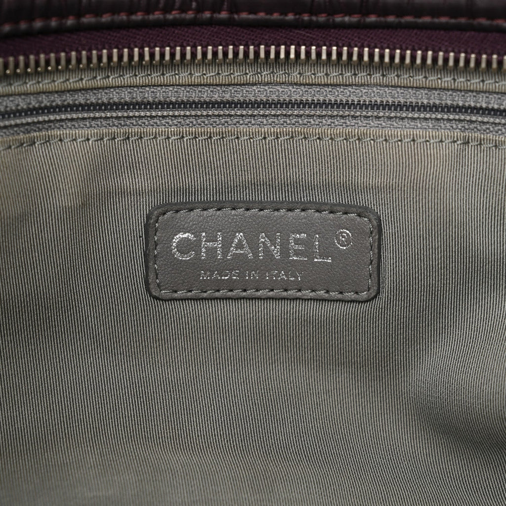 Nylon Quilted Tweed Stitch Bubble Tote Plum