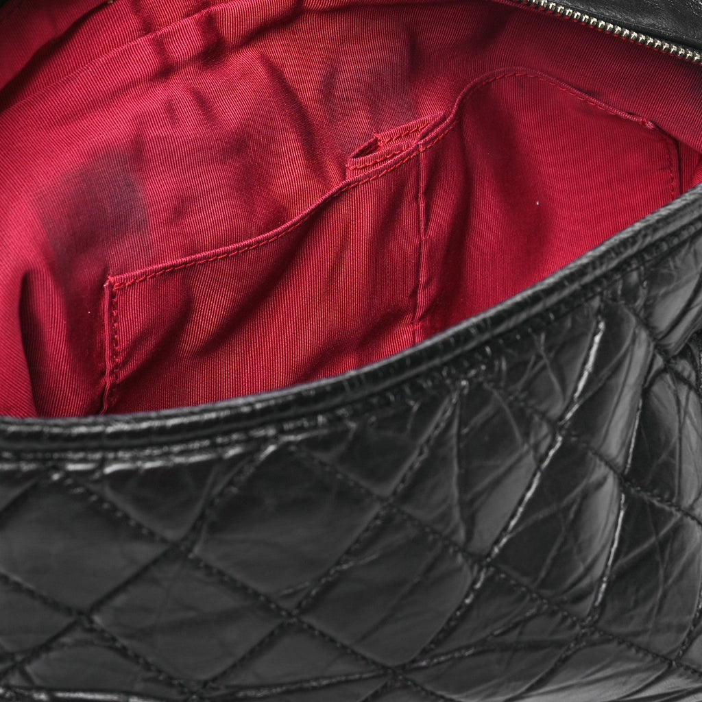 Aged Smooth Calfskin Quilted Large Gabrielle Logo Hobo Black