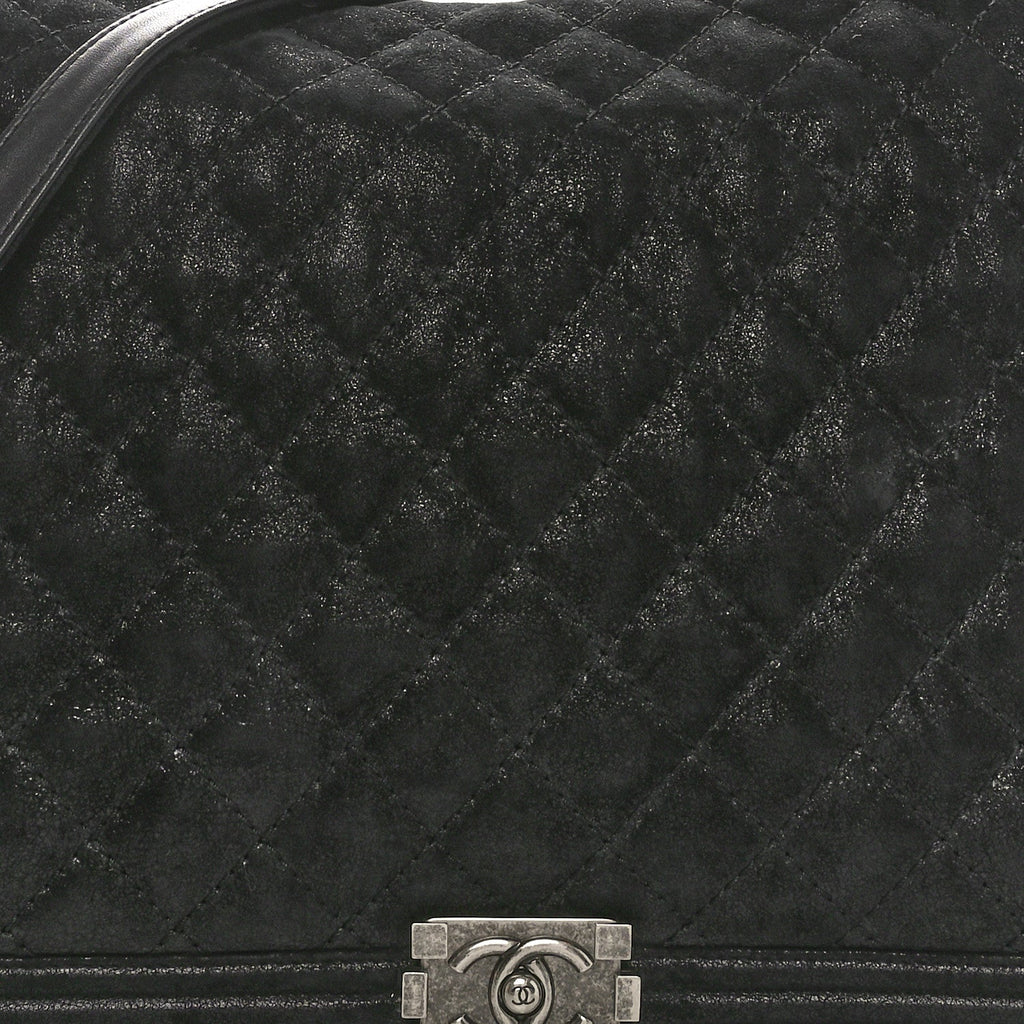Iridescent Calfskin Quilted XL Gentle Boy Flap Black