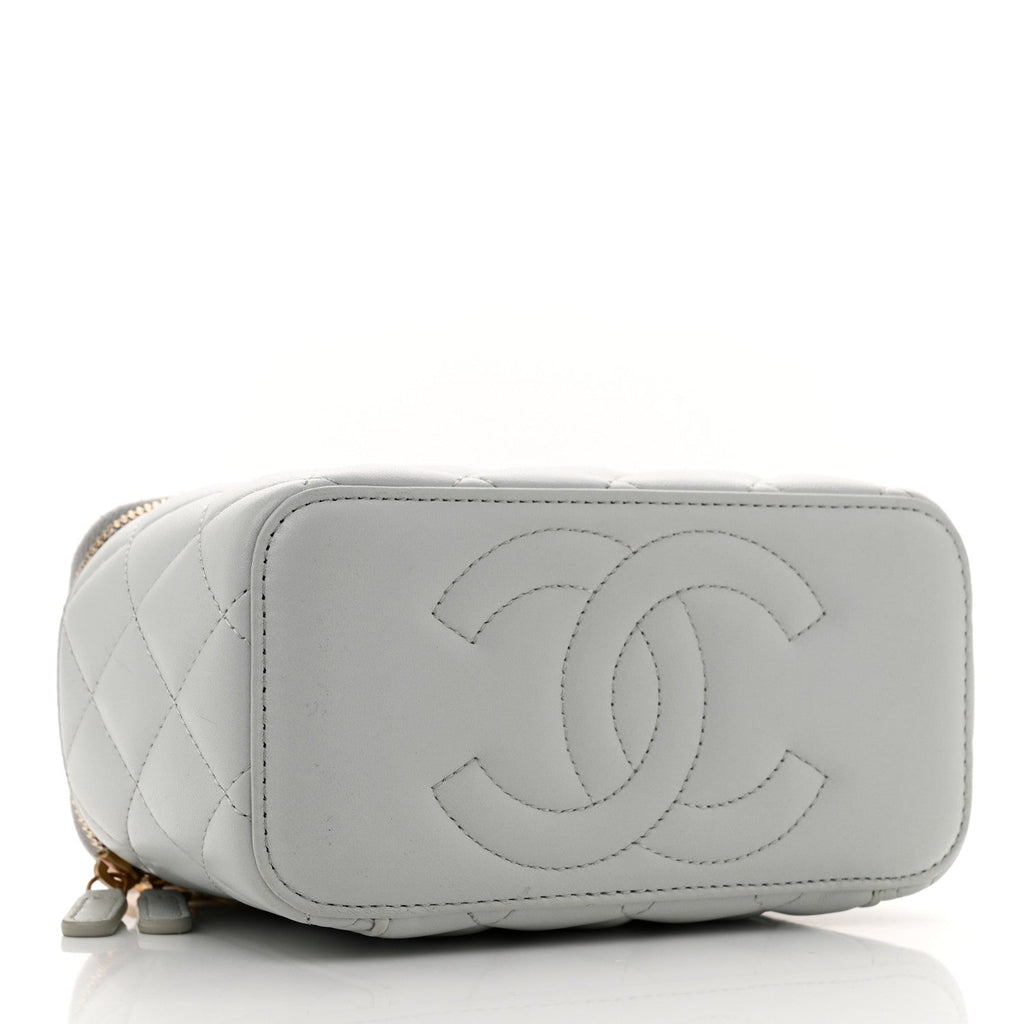 Lambskin Quilted Sweet Camellia Small Vanity Case With Chain Light Green