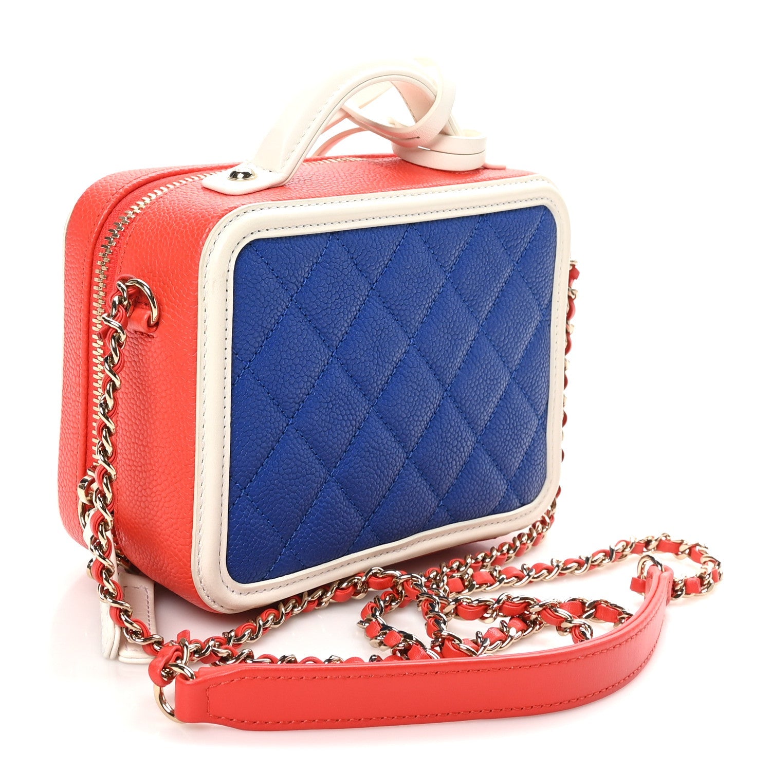 Caviar Quilted Small CC Filigree Vanity Case Blue White Red