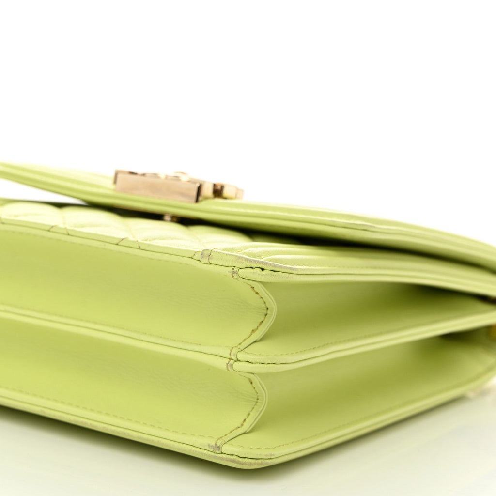 Calfskin Quilted North South Boy Flap Light Green