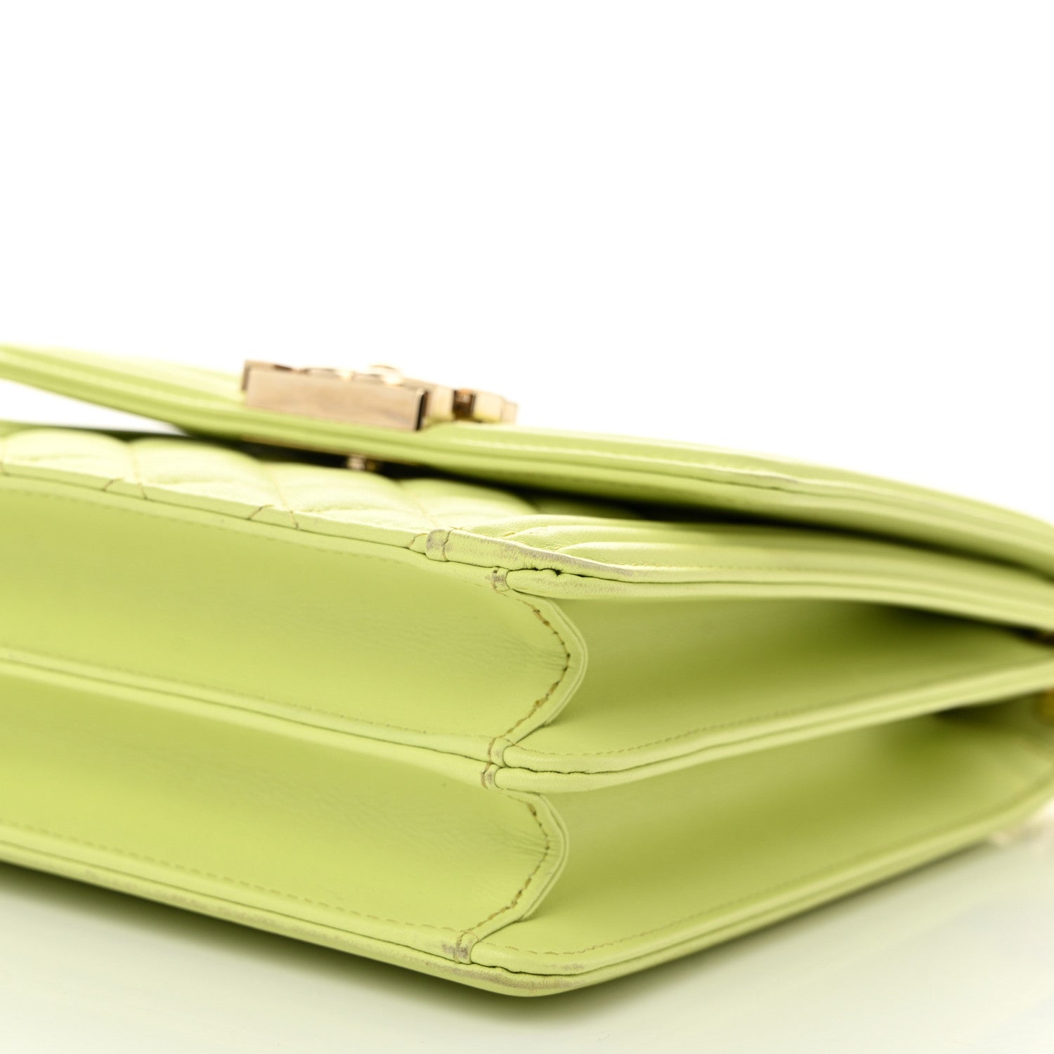 Calfskin Quilted North South Boy Flap Light Green