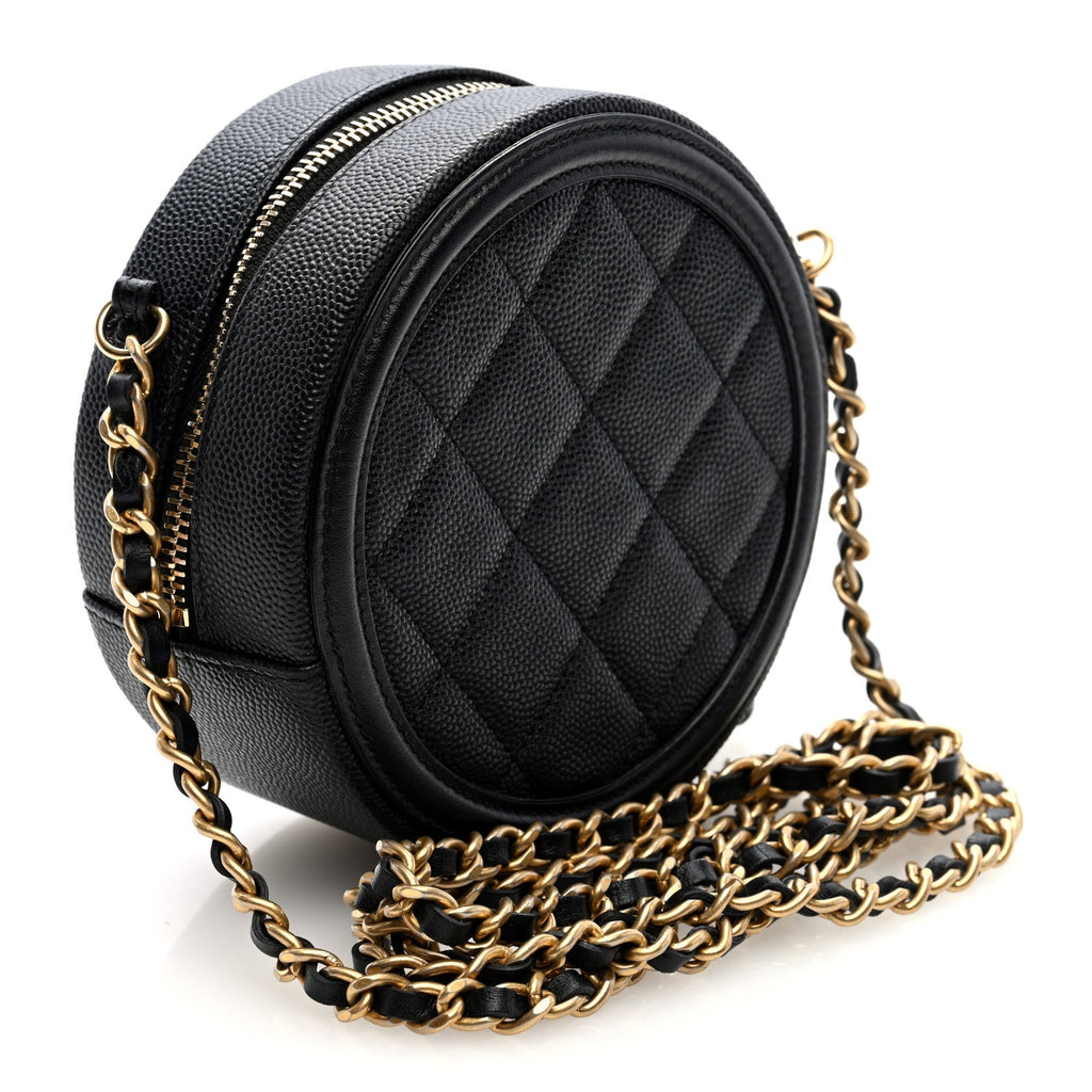 Caviar Quilted Round Filigree Crossbody Black