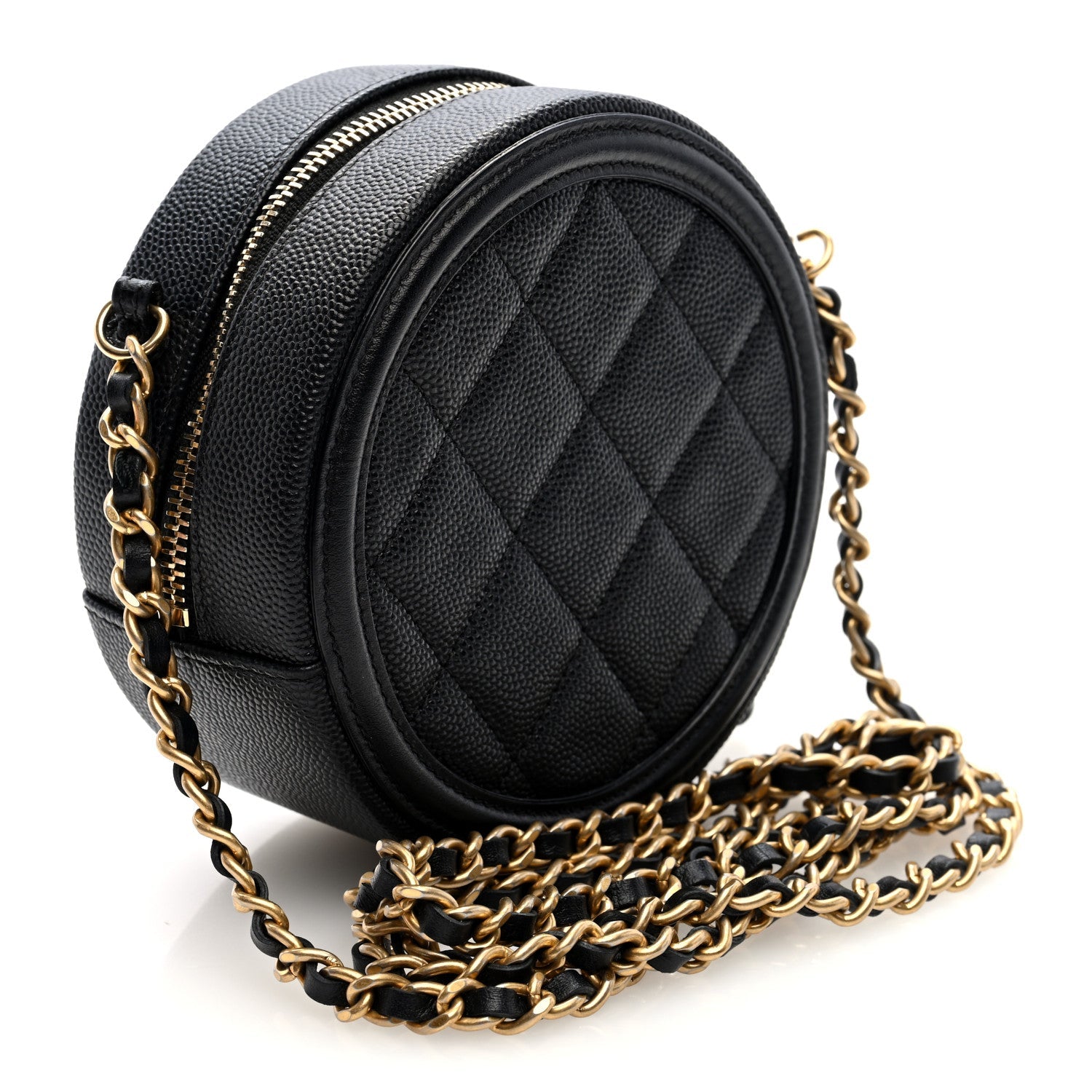 Caviar Quilted Round Filigree Crossbody Black