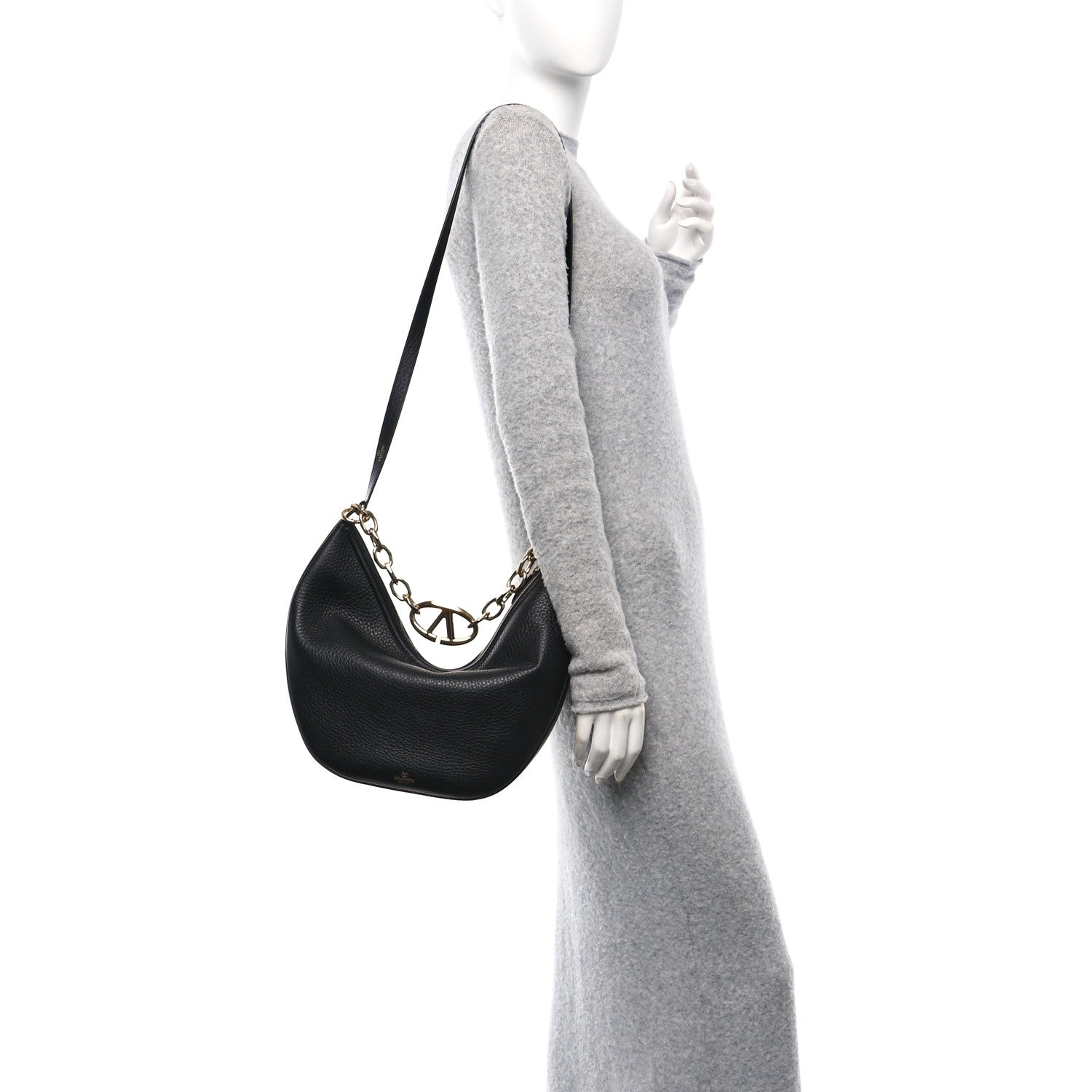 Grainy Calfskin Small Vlogo Moon Hobo Bag Black