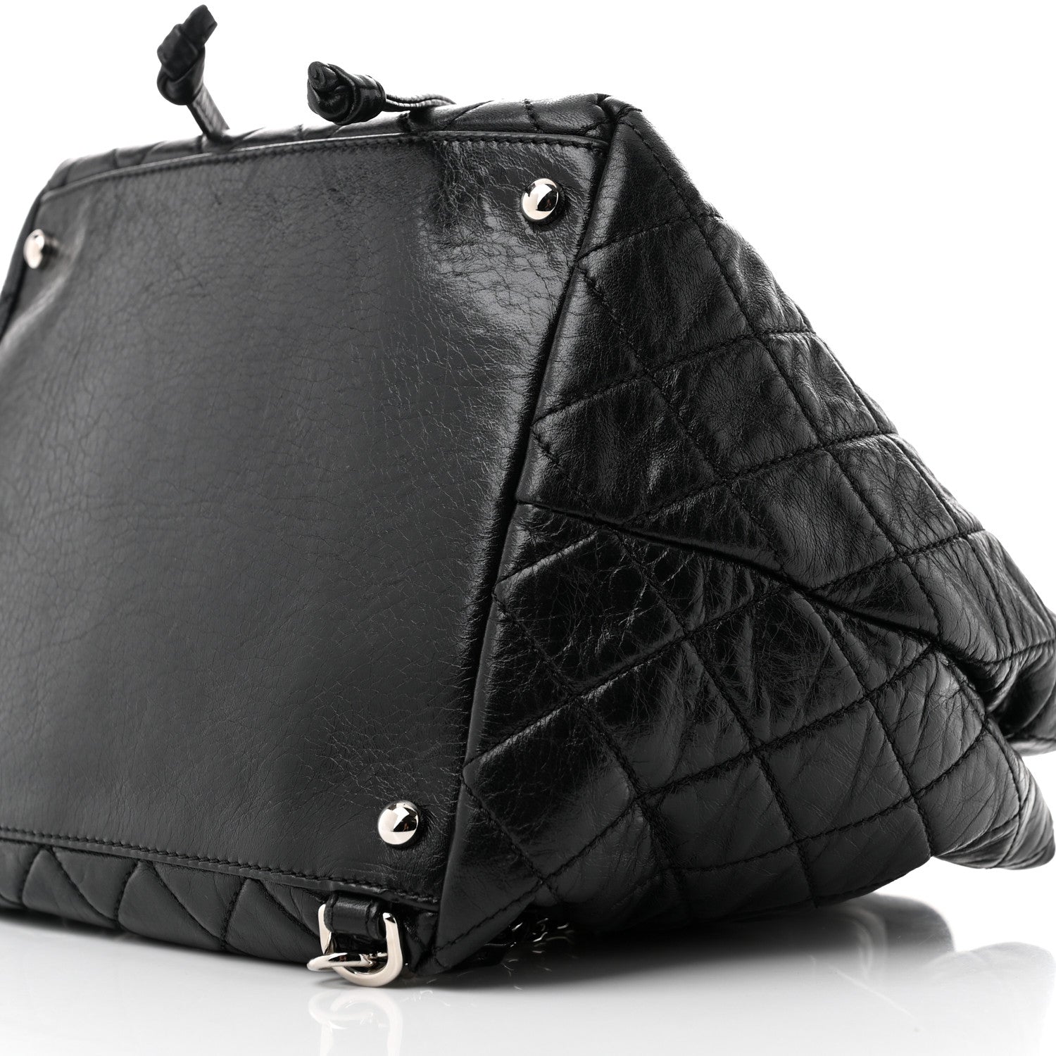 Glazed Calfskin Quilted Beijing Backpack Black