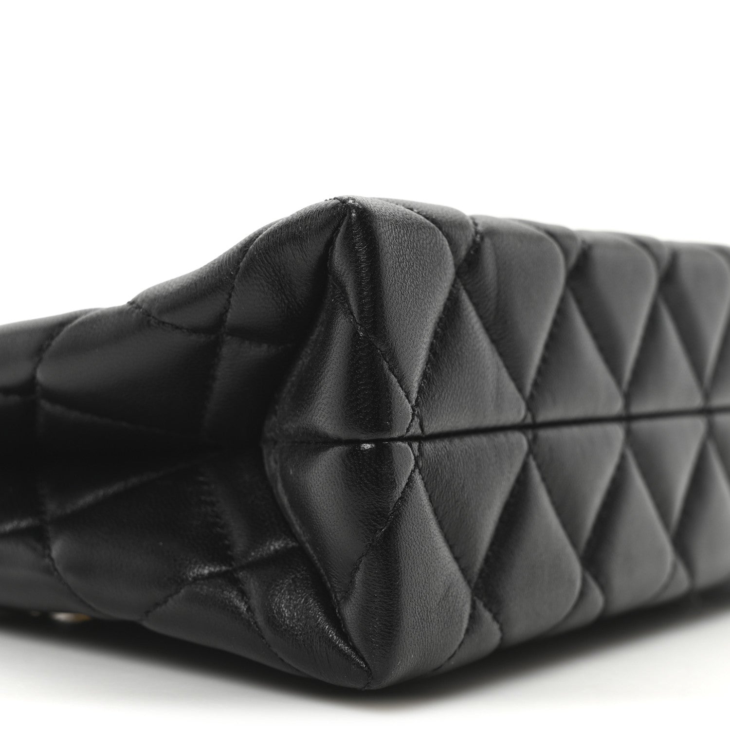Lambskin Quilted Enamel Mini Shopping Bag Black