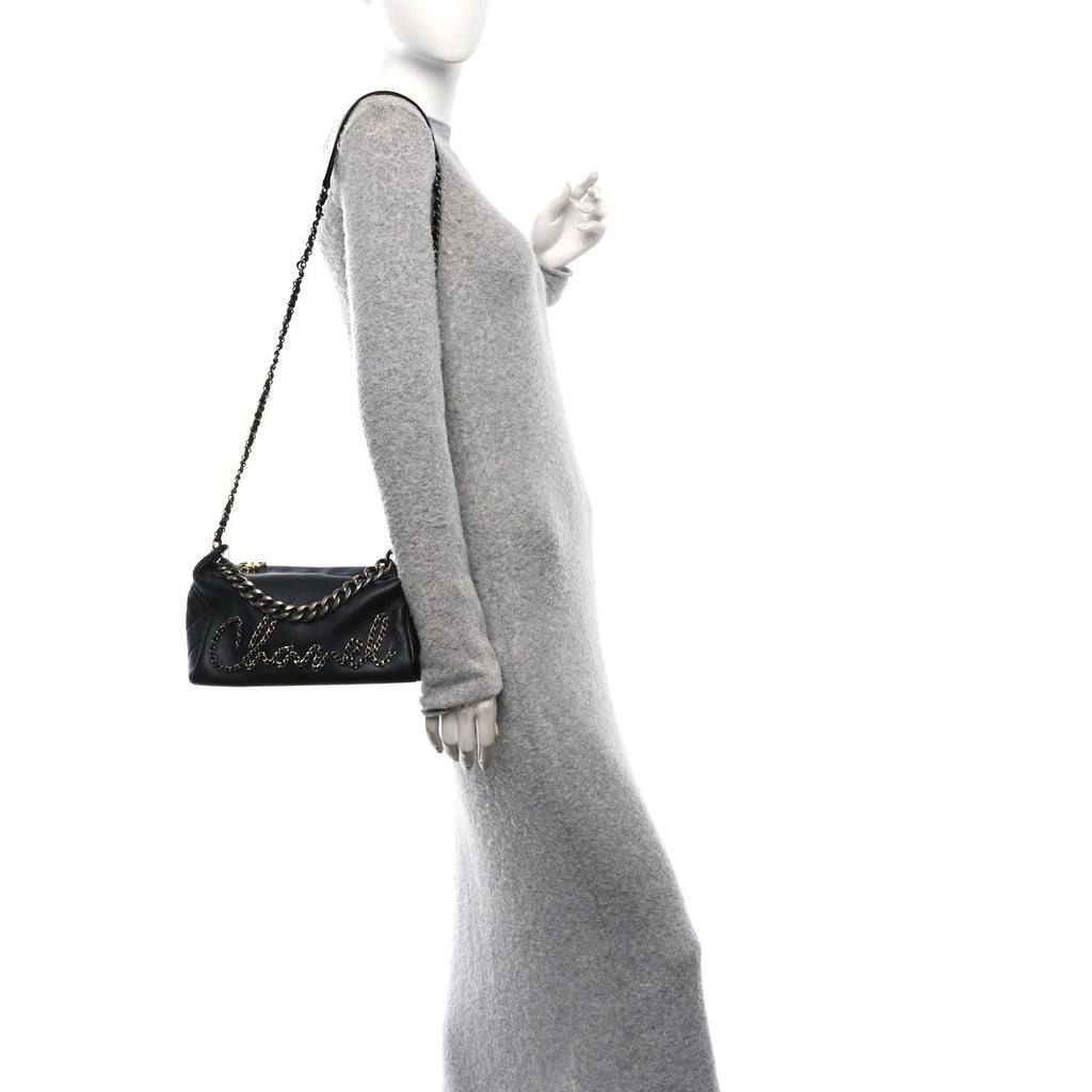 Calfskin Chain 20s Signature Hobo Black