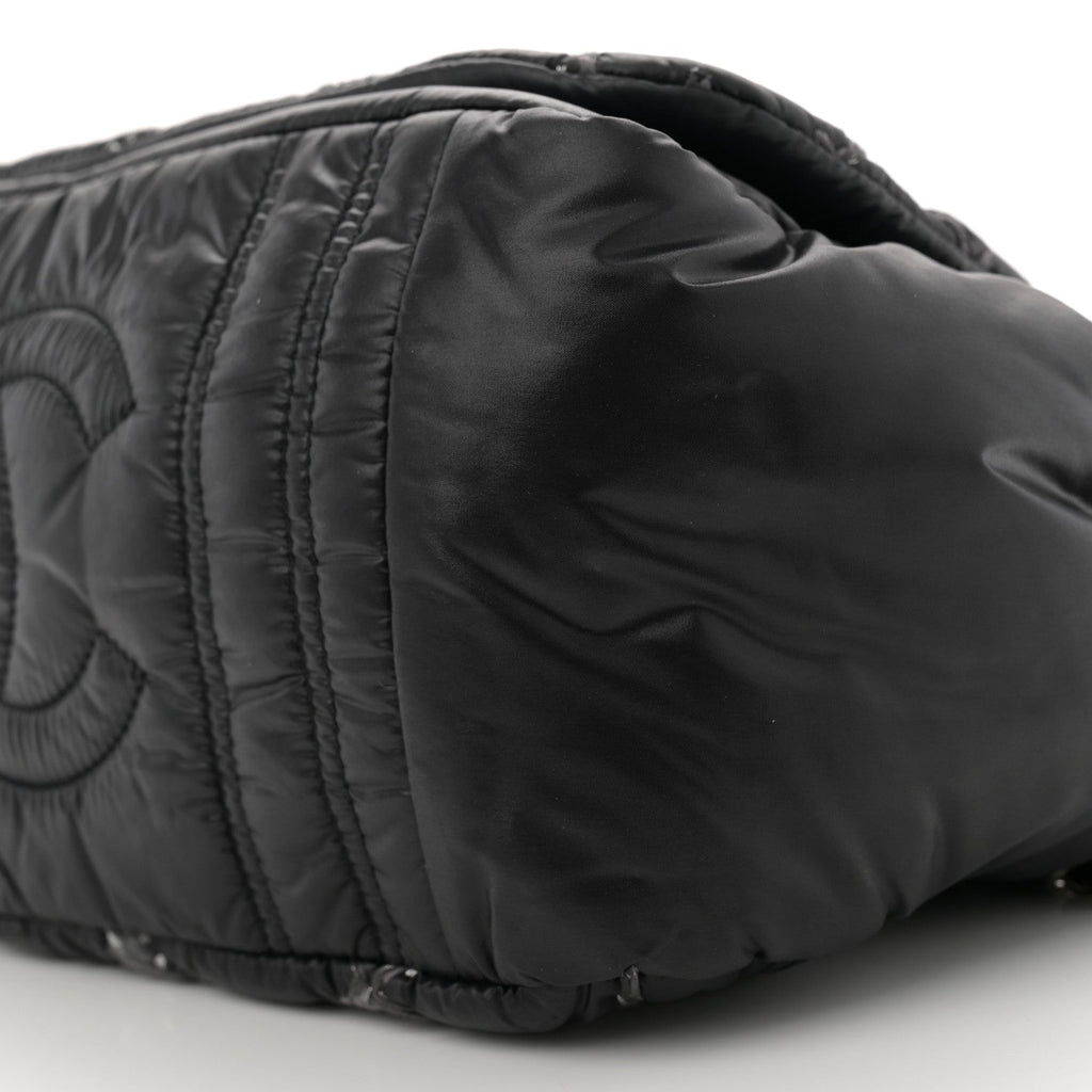 Nylon Quilted Tweed Stitch Bubble Accordion Flap Black