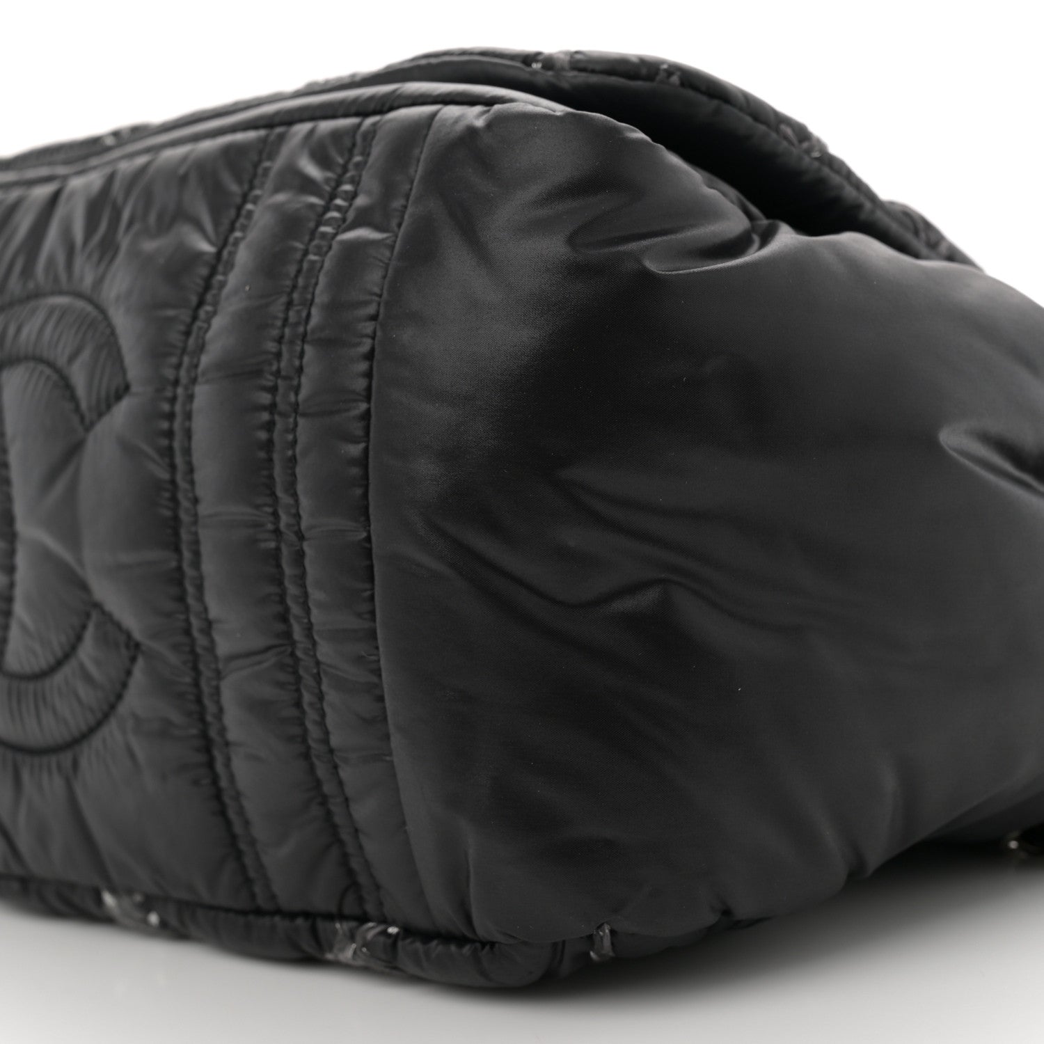 Nylon Quilted Tweed Stitch Bubble Accordion Flap Black