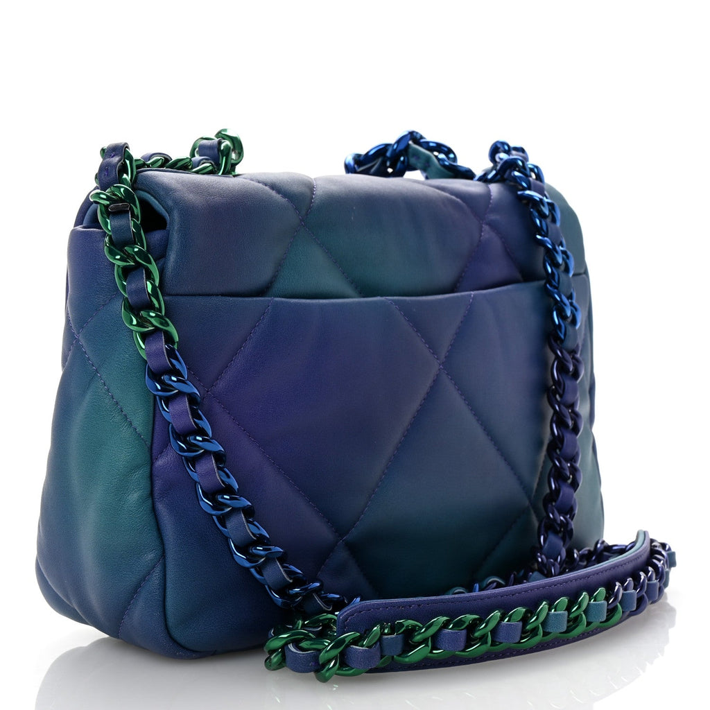 Tie Dye Calfskin Quilted Medium Chanel 19 Flap Blue Purple