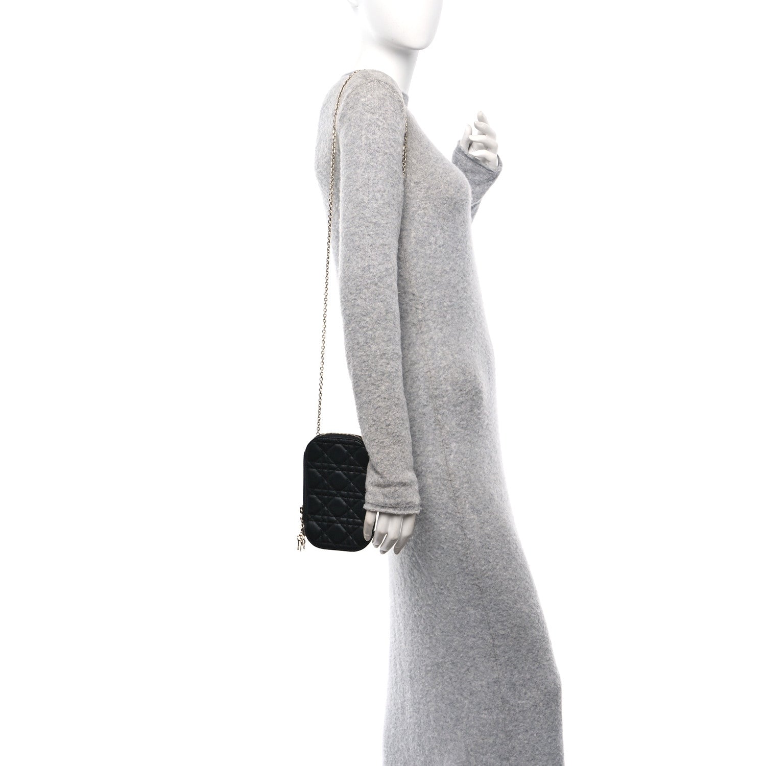 Lambskin Cannage Lady Dior Phone Holder Black