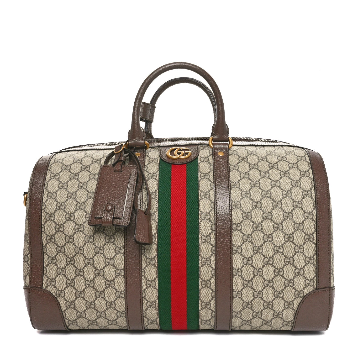 GG Supreme Monogram Textured Dollar Calfskin Web Medium Savoy Duffle Bag Beige Ebony New Acero