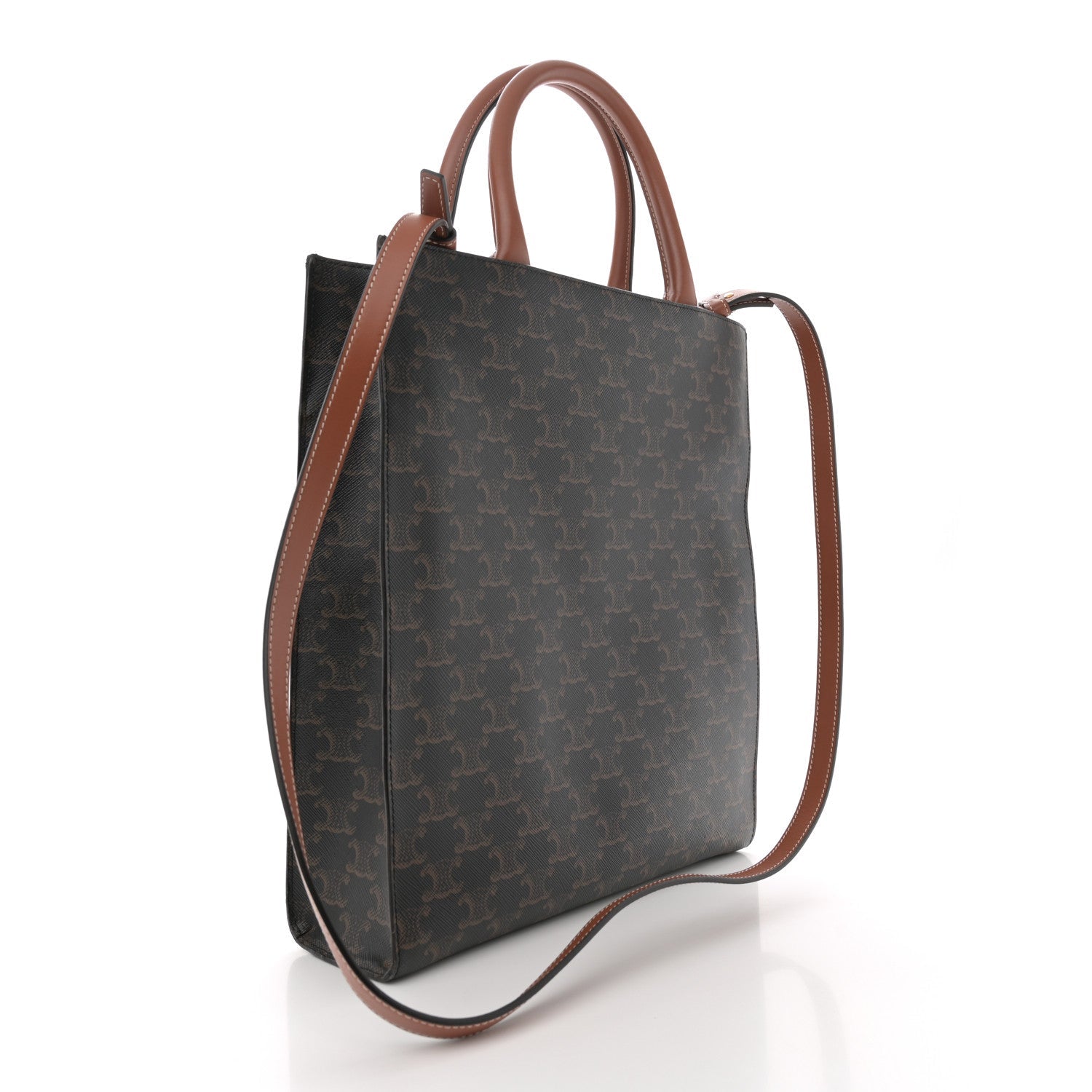 Triomphe Canvas Calfskin Small Vertical Cabas Tan