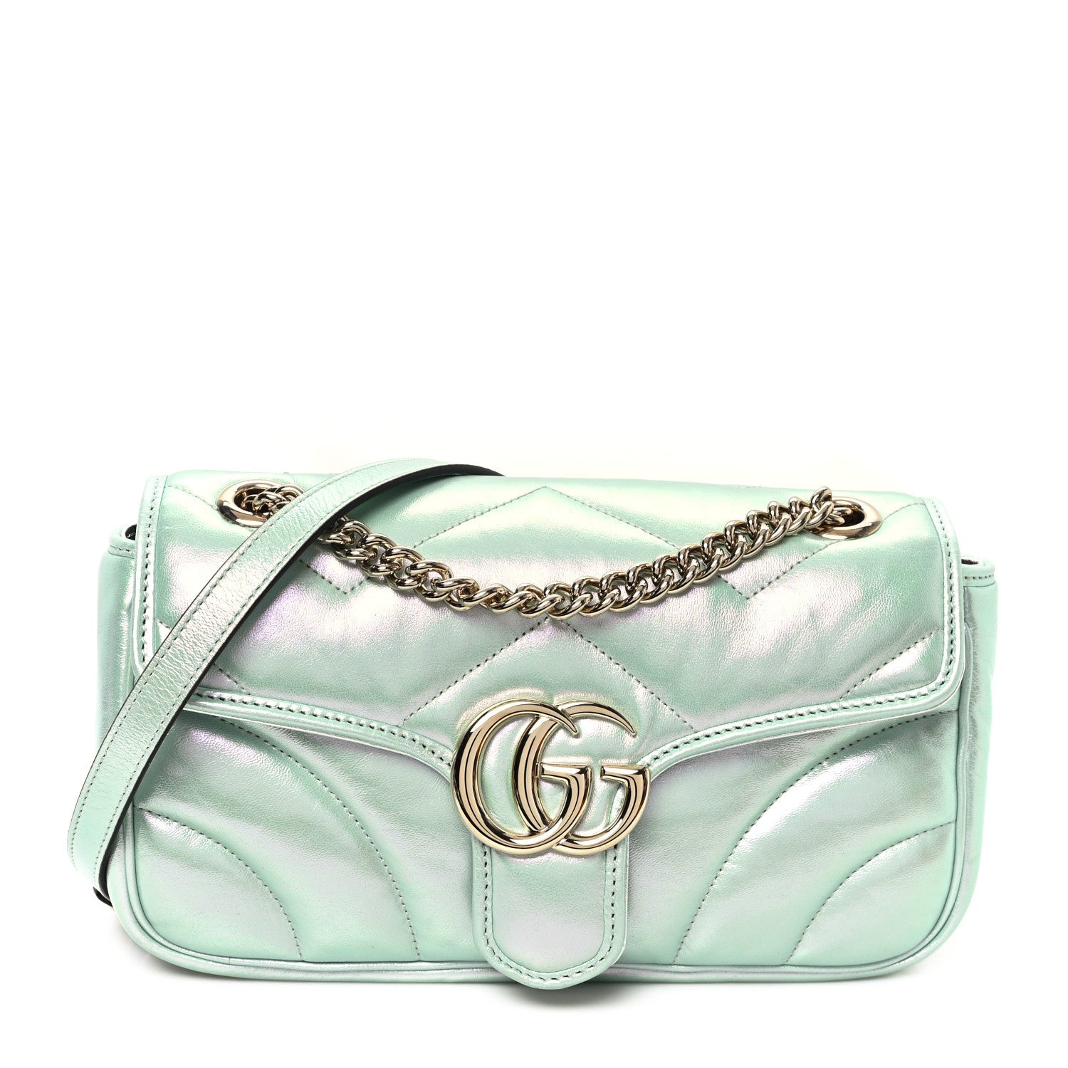 Iridescent Nappa Chevron Matelasse Small GG Marmont Shoulder Bag Iridescent Salvy Green