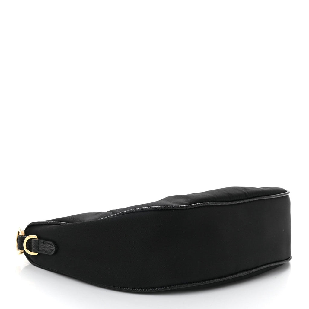 Re-Nylon Saffiano Demi-lune Shoulder Bag Black