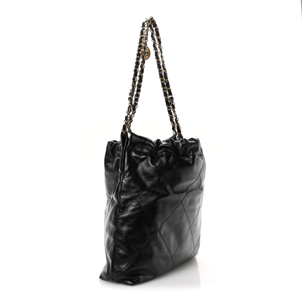 Shiny Calfskin Quilted Small Chanel 22 Black