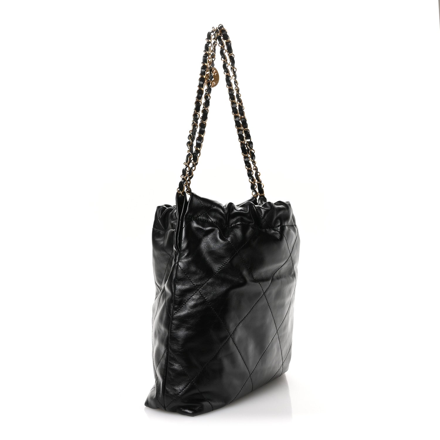 Shiny Calfskin Quilted Small Chanel 22 Black