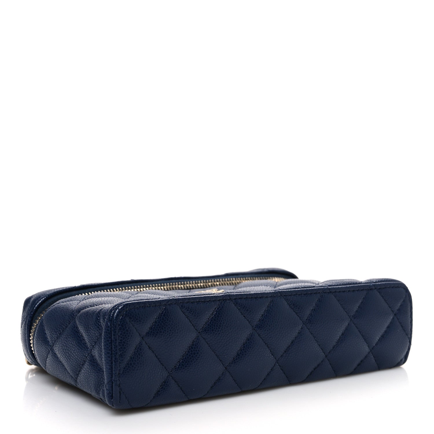 Caviar Quilted Top Handle Slim Vanity With Chain Navy